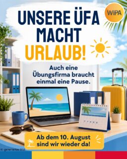 🏢 Unsere ÜFA macht Urlaub! ☀️

Die ÜFA – unsere Übungsfirma – ist ein fiktives, aber realitätsnahes kaufmännisches Unternehmen. Sie ist ein wichtiger Bestandteil unserer Modularen kaufmännischen Weiterbildung mit digitalen Kompetenzen für den modernen Büroalltag (MKW+).

In der ÜFA kannst du theoretisches Wissen direkt in die Praxis umsetzen: Du bearbeitest typische kaufmännische Aufgaben, schreibst Geschäftsbriefe und E-Mails, erstellst Angebote und Rechnungen und lernst verschiedene Abläufe in einem Unternehmen kennen. Dabei wirst du von unseren erfahrenen Lehrkräften unterstützt.

Doch wie jedes Unternehmen braucht auch unsere ÜFA einmal eine Pause. 😉

🌴 Nächste Woche haben wir Betriebsferien.
📅 Ab dem 10. August sind wir wieder für dich da!

Kontakte:
📧amdl@wipa-berlin.de
☎ 030 557414 24
📍Möllendroffstraße 48
10367 Berlin
2. Etage, Raum 201

Passend dazu lernst du heute einige wichtige Vokabeln und Redewendungen rund um die Themen Unternehmen, Büro und Urlaubszeit.

Welche Redewendung kanntest du schon? Schreib es uns in die Kommentare! 👇

#Übungsfirma #KaufmännischeWeiterbildung #DeutschImBeruf #BüroDeutsch #Bildungsgutschein